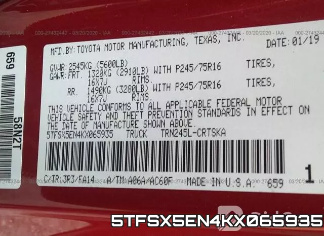 5TFSX5EN4KX065935 фото 10
