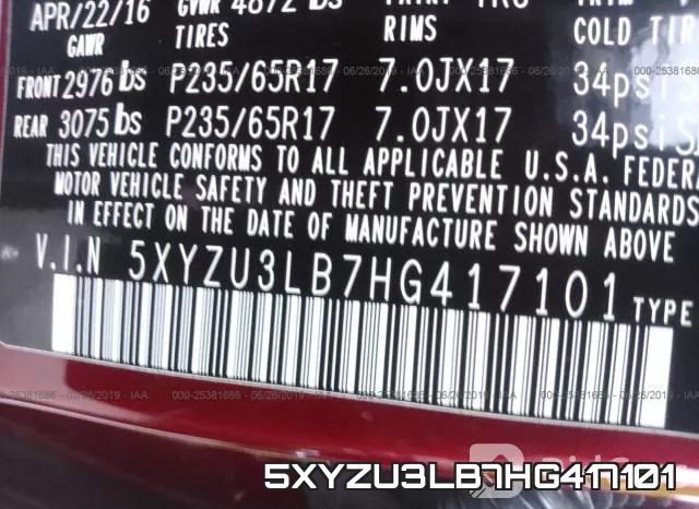 5XYZU3LB7HG417101 фото 10