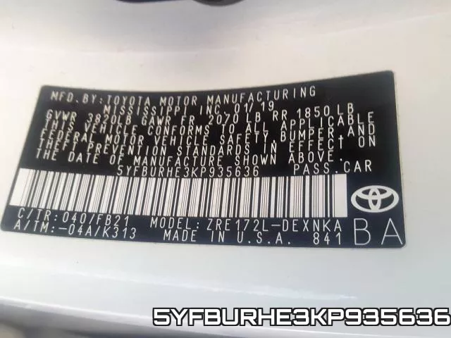 5YFBURHE3KP935636 фото 2