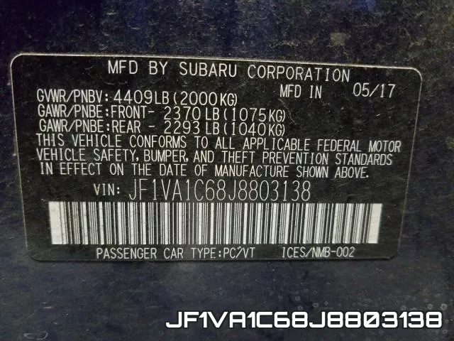 JF1VA1C68J8803138 фото 2