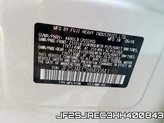 JF2SJAEC3HH400843 фото 2