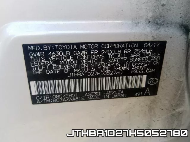 JTHBA1D27H5052780 фото 2