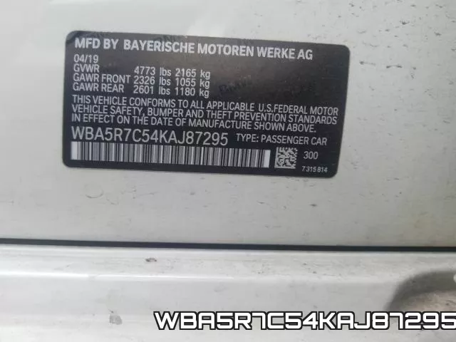WBA5R7C54KAJ87295 фото 2