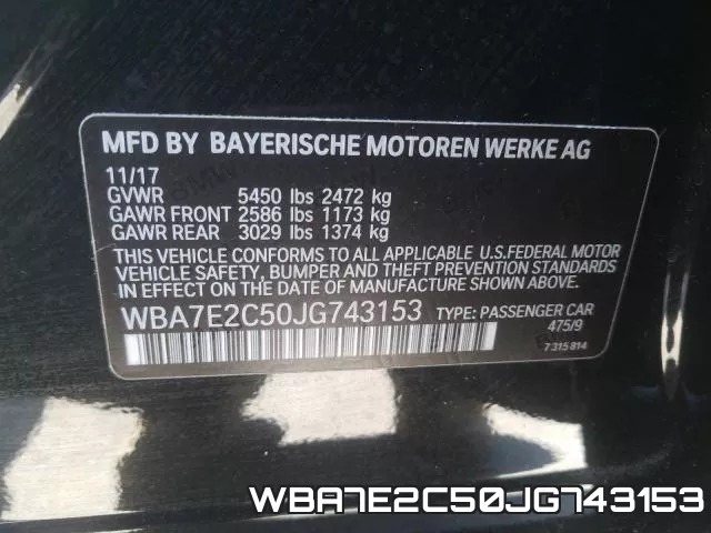 WBA7E2C50JG743153 фото 2