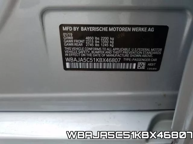 WBAJA5C51KBX46807 фото 2