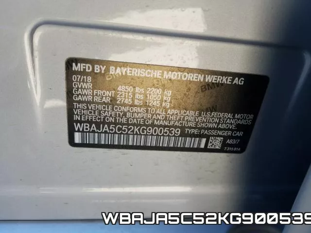 WBAJA5C52KG900539 фото 2