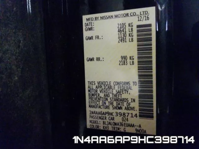 1N4AA6AP9HC398714 фото 2