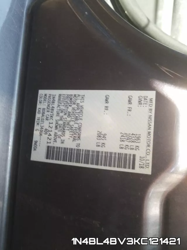 1N4BL4BV3KC121421 фото 2