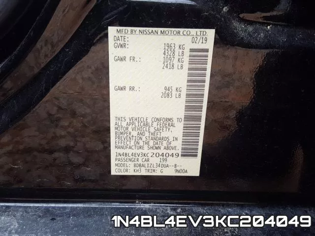 1N4BL4EV3KC204049 фото 2