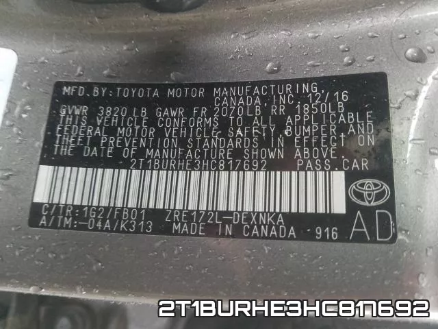 2T1BURHE3HC817692 фото 2