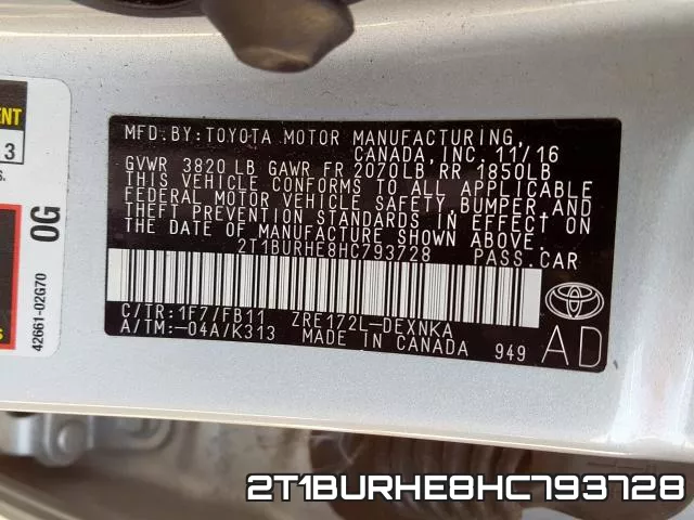 2T1BURHE8HC793728 фото 2