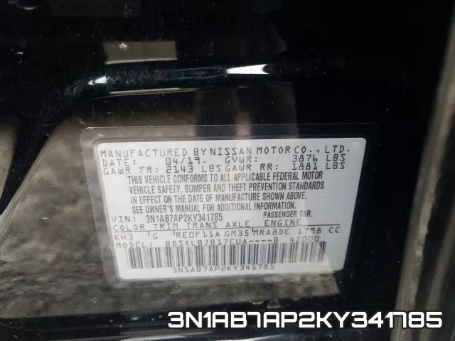 3N1AB7AP2KY341785 фото 2