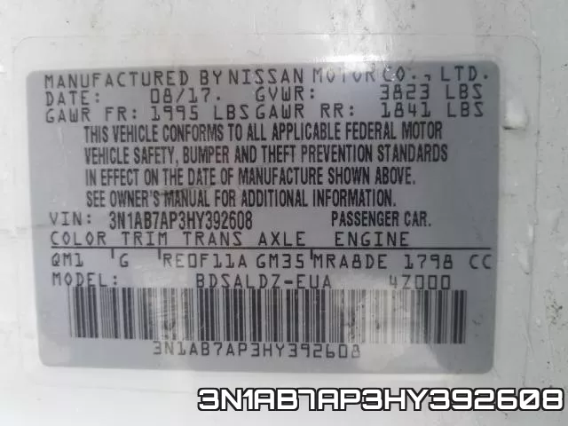 3N1AB7AP3HY392608 фото 2