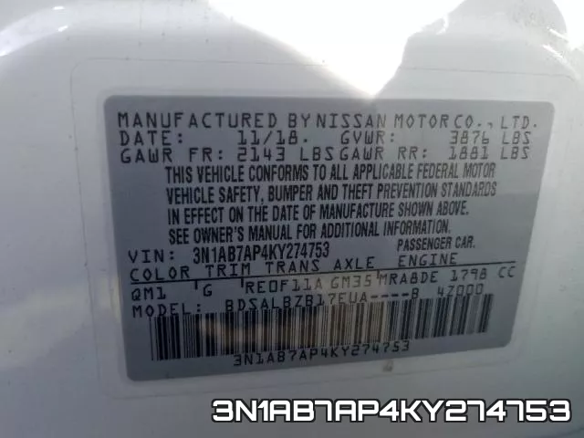 3N1AB7AP4KY274753 фото 2