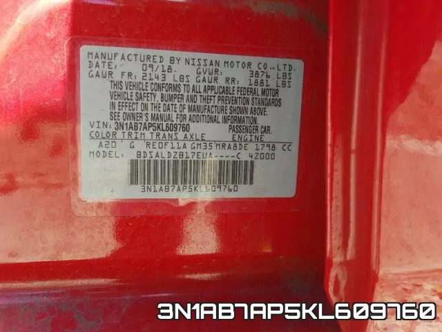 3N1AB7AP5KL609760 фото 2