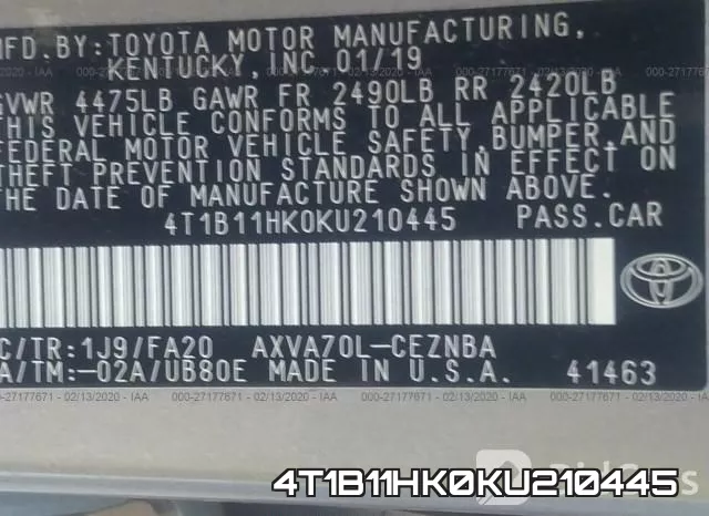 4T1B11HK0KU210445 фото 9
