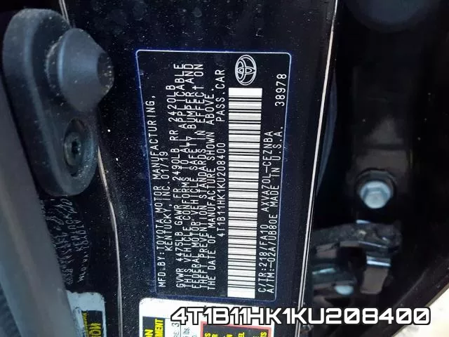 4T1B11HK1KU208400 фото 2