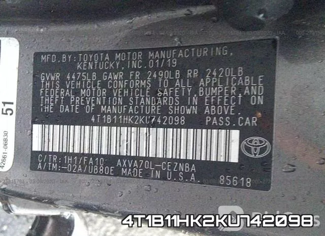 4T1B11HK2KU742098 фото 10