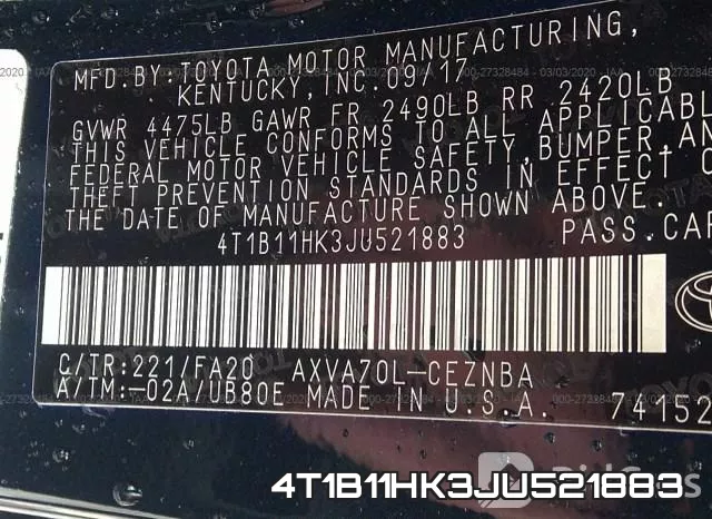 4T1B11HK3JU521883 фото 10