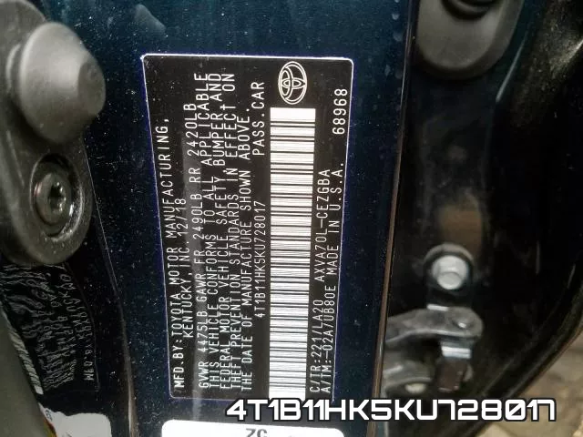 4T1B11HK5KU728017 фото 2