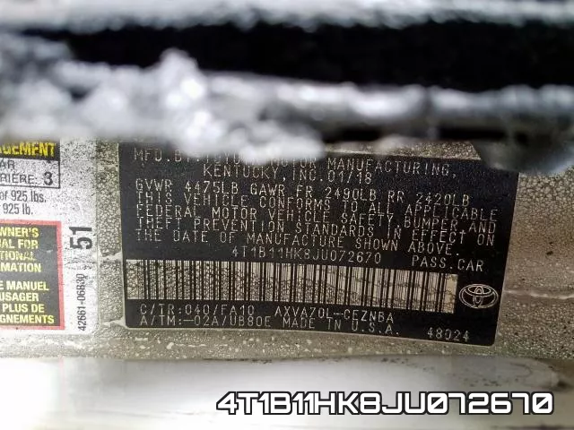 4T1B11HK8JU072670 фото 2