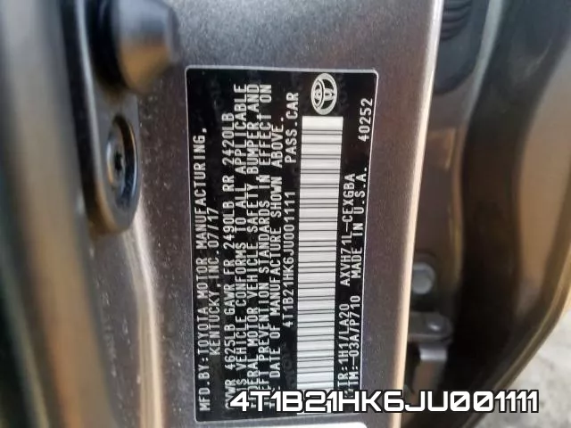 4T1B21HK6JU001111 фото 2