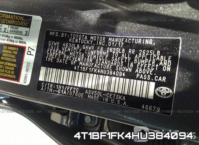 4T1BF1FK4HU384094 фото 10