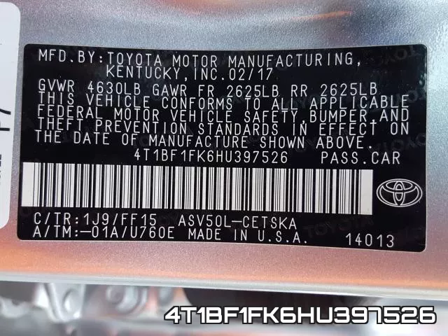 4T1BF1FK6HU397526 фото 2