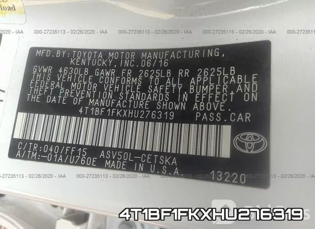 4T1BF1FKXHU276319 фото 10