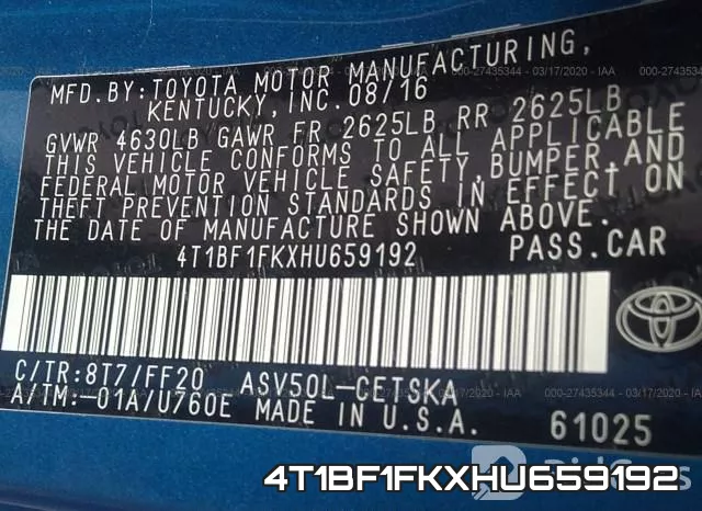 4T1BF1FKXHU659192 фото 10