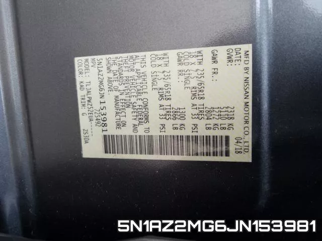 5N1AZ2MG6JN153981 фото 2