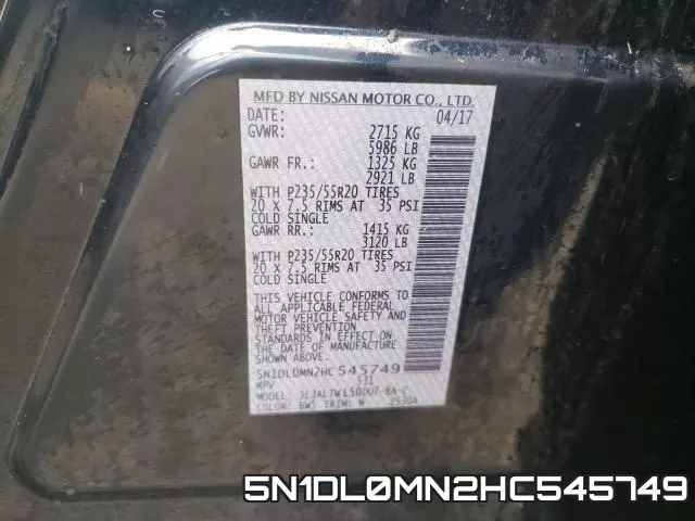 5N1DL0MN2HC545749 фото 2