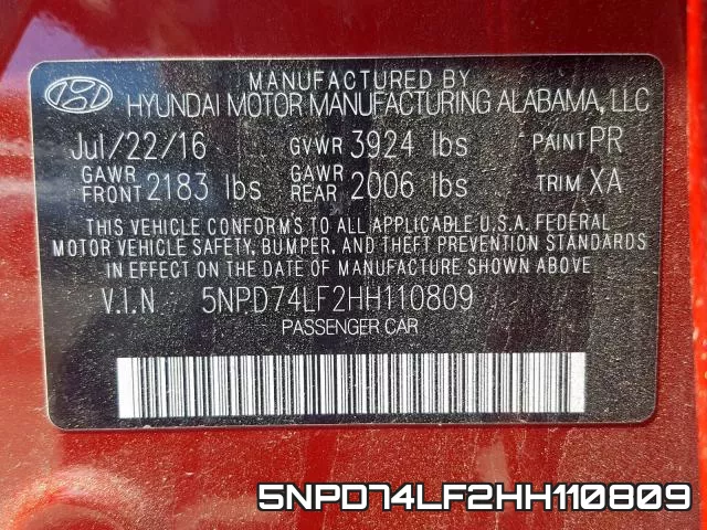 5NPD74LF2HH110809 фото 2