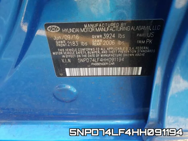 5NPD74LF4HH091194 фото 2