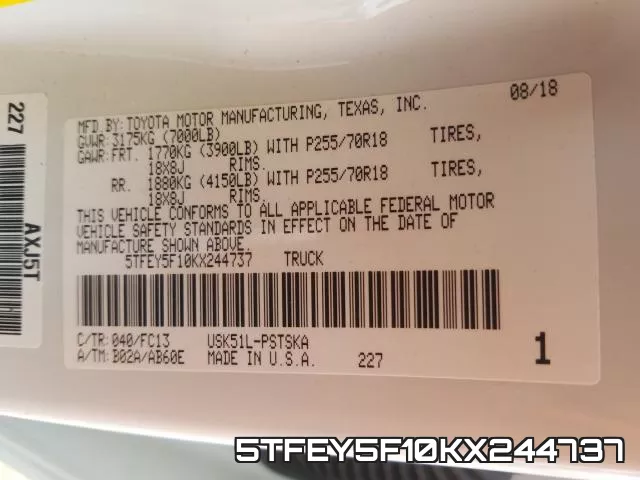 5TFEY5F10KX244737 фото 2