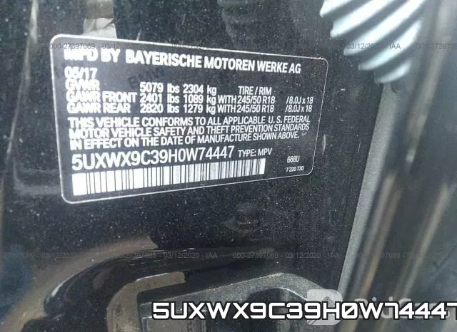 5UXWX9C39H0W74447 фото 10