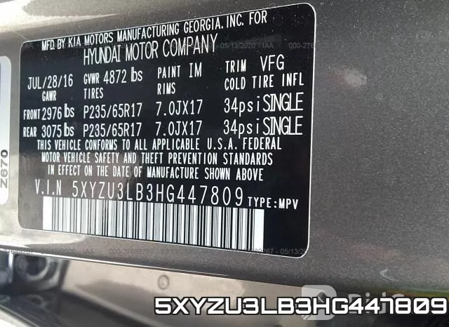 5XYZU3LB3HG447809 фото 10