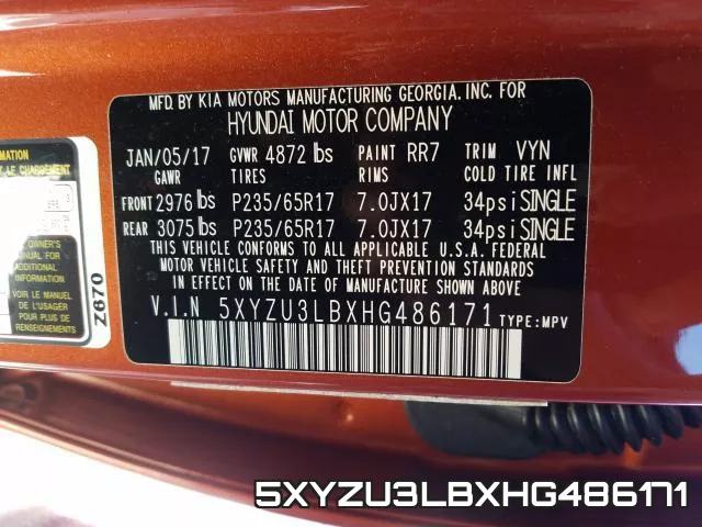 5XYZU3LBXHG486171 фото 2