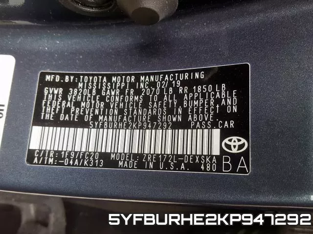 5YFBURHE2KP947292 фото 2