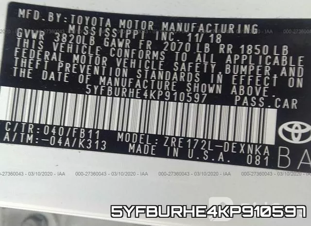 5YFBURHE4KP910597 фото 10