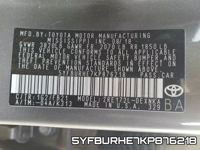 5YFBURHE7KP876218 фото 2