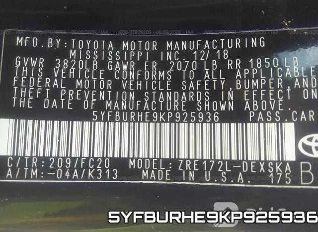 5YFBURHE9KP925936 фото 10