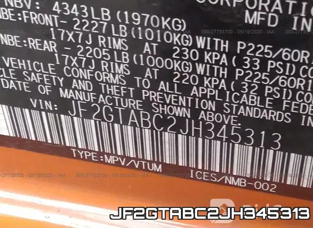 JF2GTABC2JH345313 фото 10