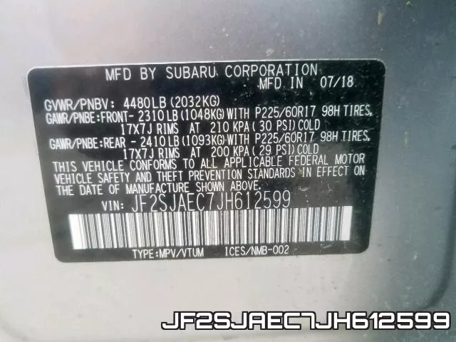 JF2SJAEC7JH612599 фото 2