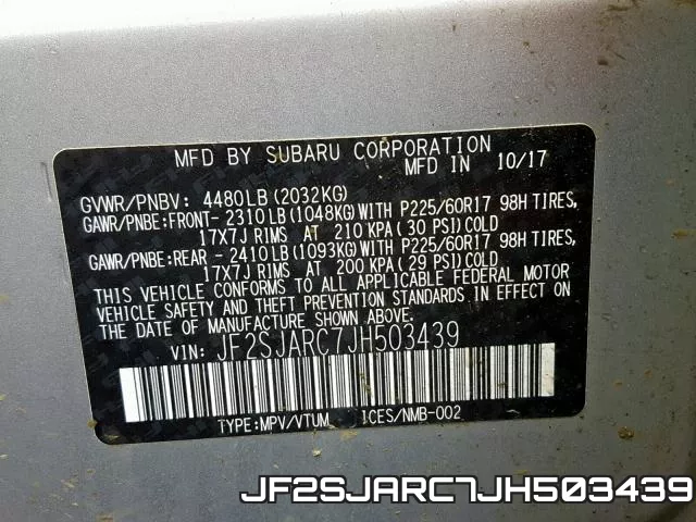 JF2SJARC7JH503439 фото 2