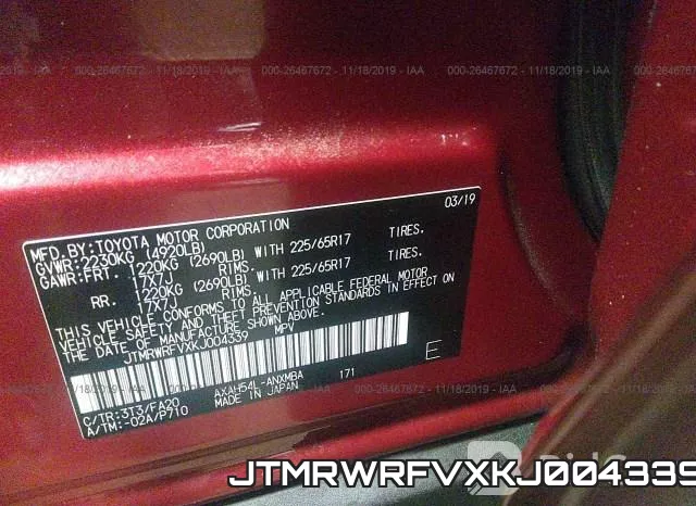 JTMRWRFVXKJ004339 фото 10