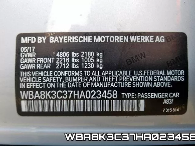 WBA8K3C37HA023458 фото 2