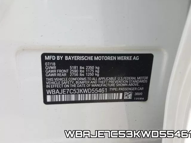 WBAJE7C53KWD55461 фото 2
