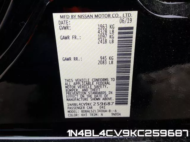 1N4BL4CV9KC259687 фото 2