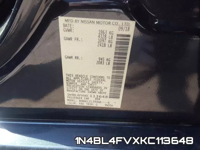 1N4BL4FVXKC113648 фото 2